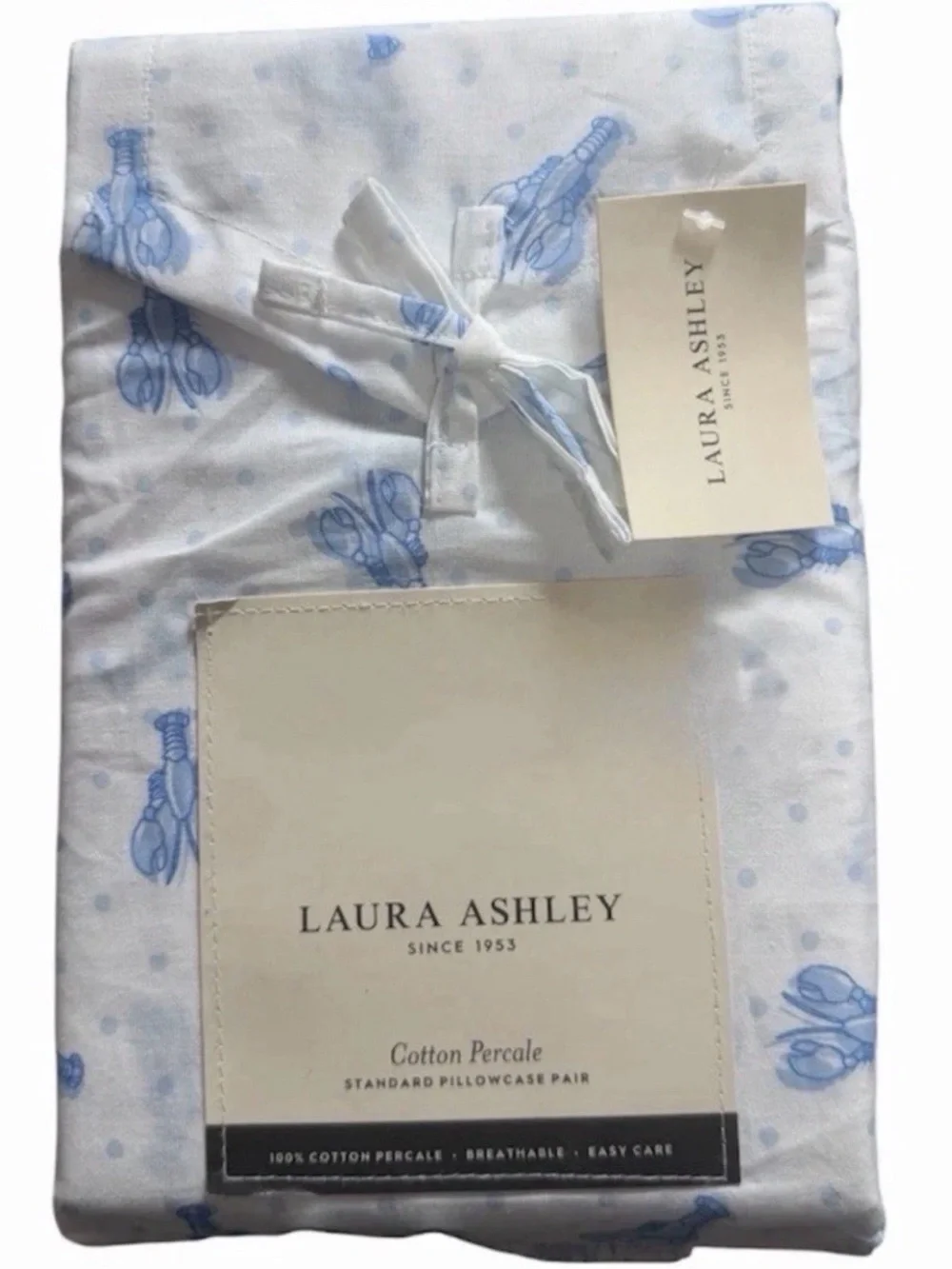 LOBSTER BLUE DOTS 2 PC Laura Ashley Nautical Cotton Pillowcases